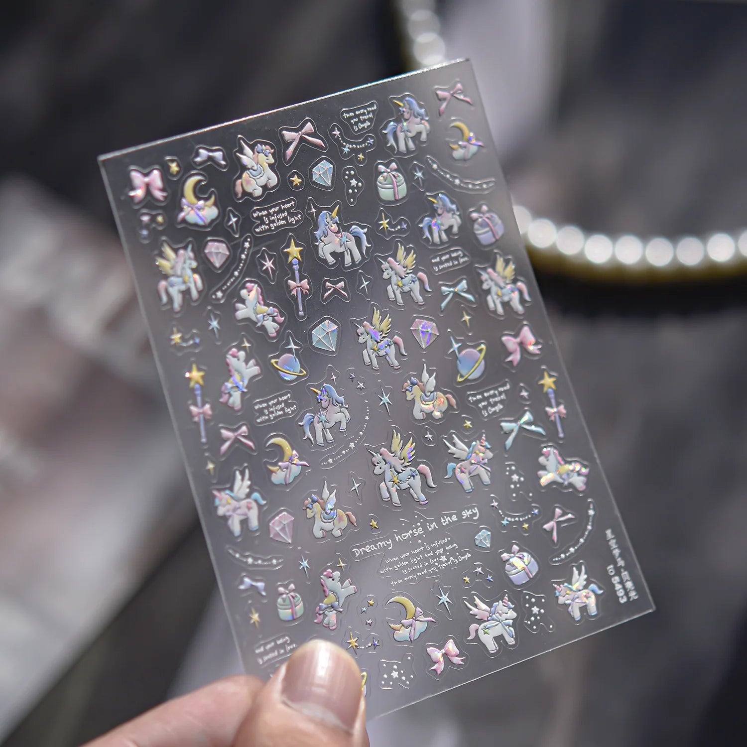 Glitter Starry Sky Dream Horse Nail 3D Decorations Stickers 5D Shell Light Dreamy Nail Art Stickers Self Adhesive Manicure Decal
