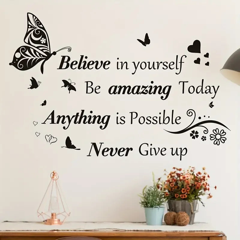 1pc Inspirational Quotes Wall Decals, Removable Motivational Saying Wall Stickers, Positive Butterfly Sticker For Classroom Home