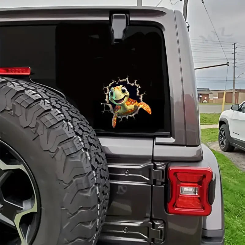 Sea Turtle 3D Effect Car Sticker - PE Material, Adhesive Funny Turtle Decal for Vehicle Windows, Walls, Laptops - Durable, Weath