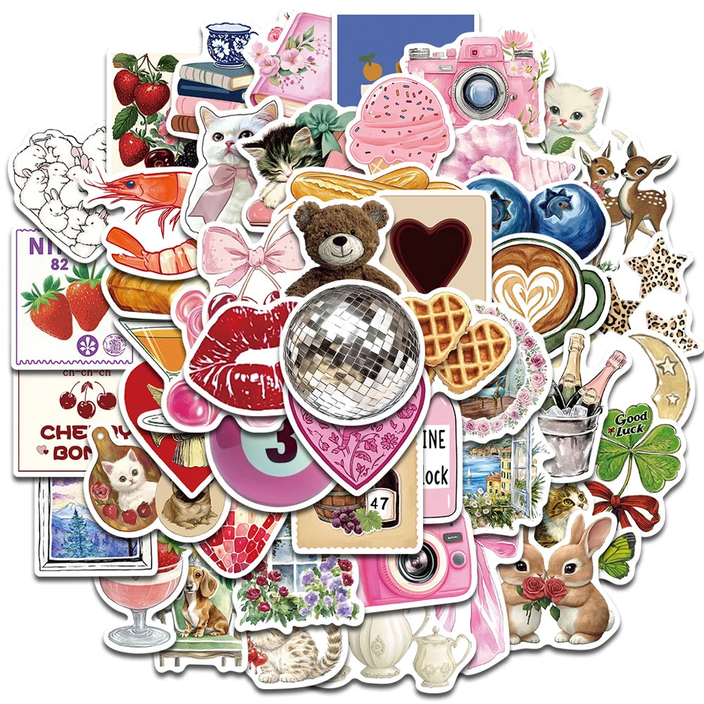 50PCS Aesthetic Pinterest Sticker Decoration Fashion Harajuku Laptop Luggage Creative Wall Bar Decor Streetwear Creative Sticker