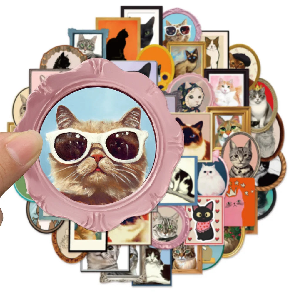 50PCS Creative Picture Frame Cat Fun Stickers DIY Manual Speaker Decoration Luggage Notebook Water Cup Label Waterproof Stickers