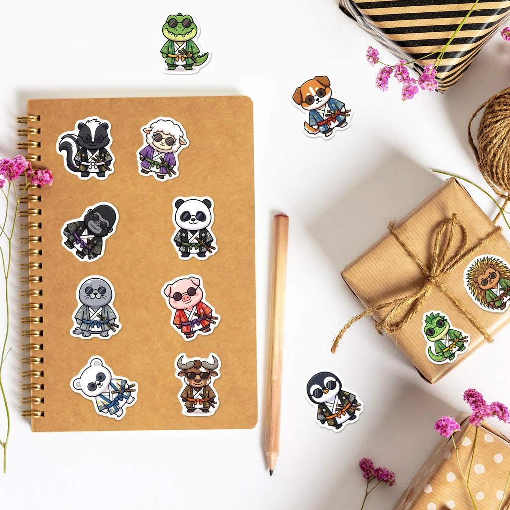 50/100 Pcs Cartoon Japanese Ninja Samurai Animal Stickers DIY for Phone Stationery Box Skate Helmet Car Bicycle Durable Decals