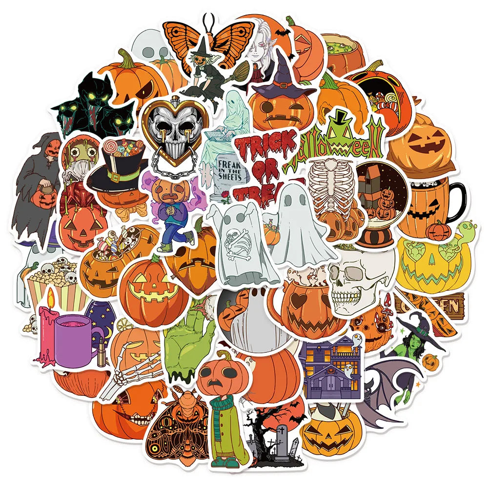 50PCS Halloween Ghost Fun Stickers DIY Computer Scrapbook Refrigerator Phone Case Speaker Guitar Toy Stickers