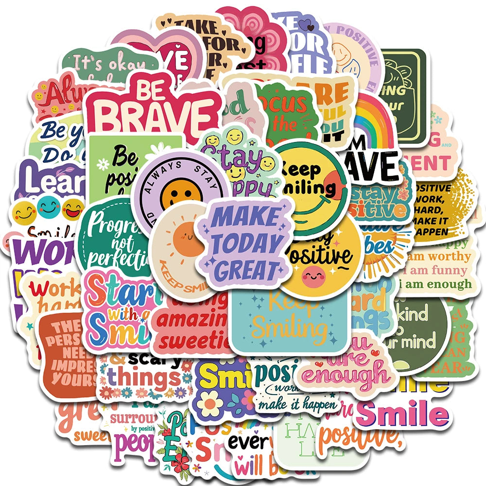 50PCS Positive Affirmation Stickers Kawaii Harajuku Skateboard Graffiti Decals Luggage Suitcase Bike Gift Phone Bike Sticker
