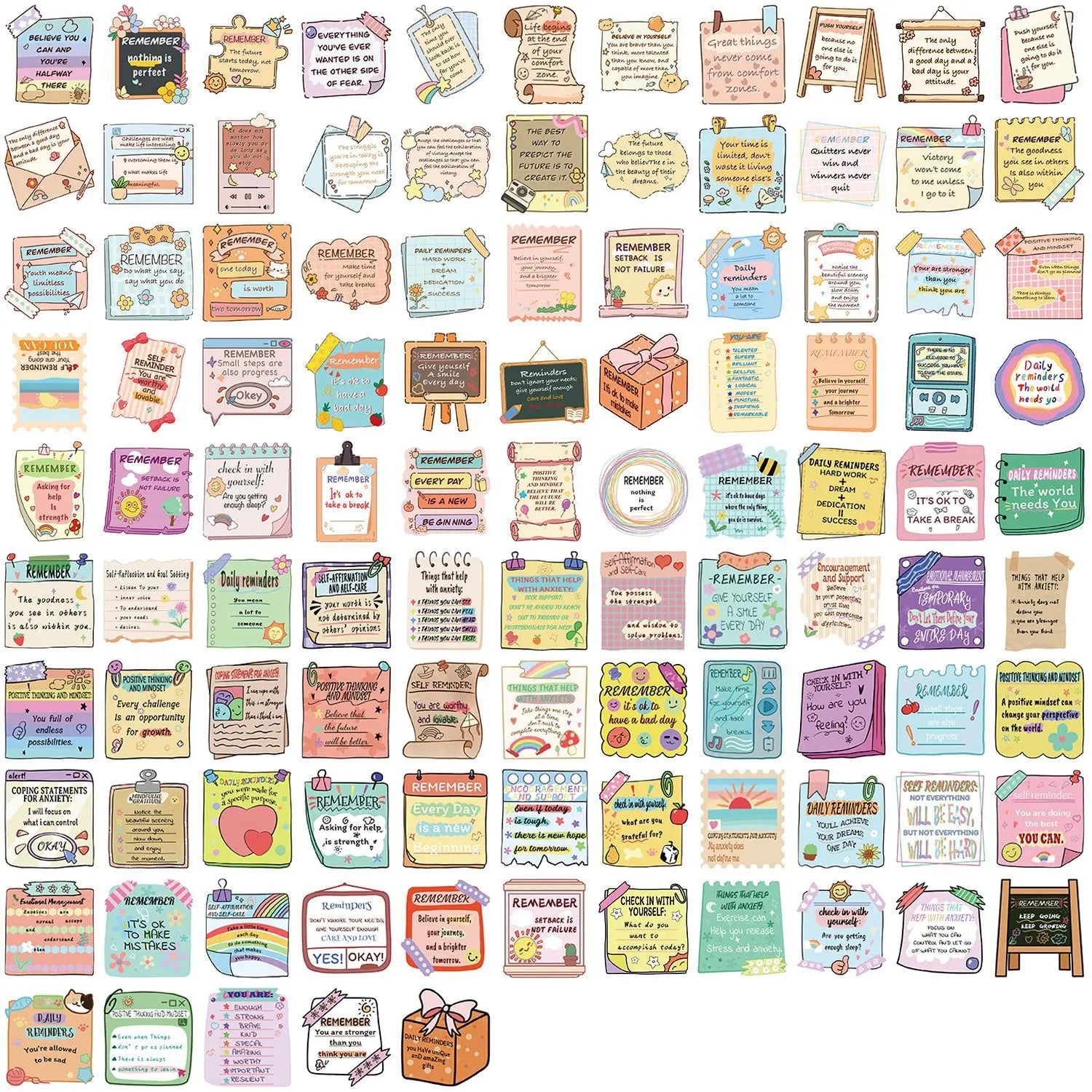 50/100PCS Cartoon Motivational Note Doodle Stickers, Inspiring School Decals for Guitar Notebook Stationery DIY