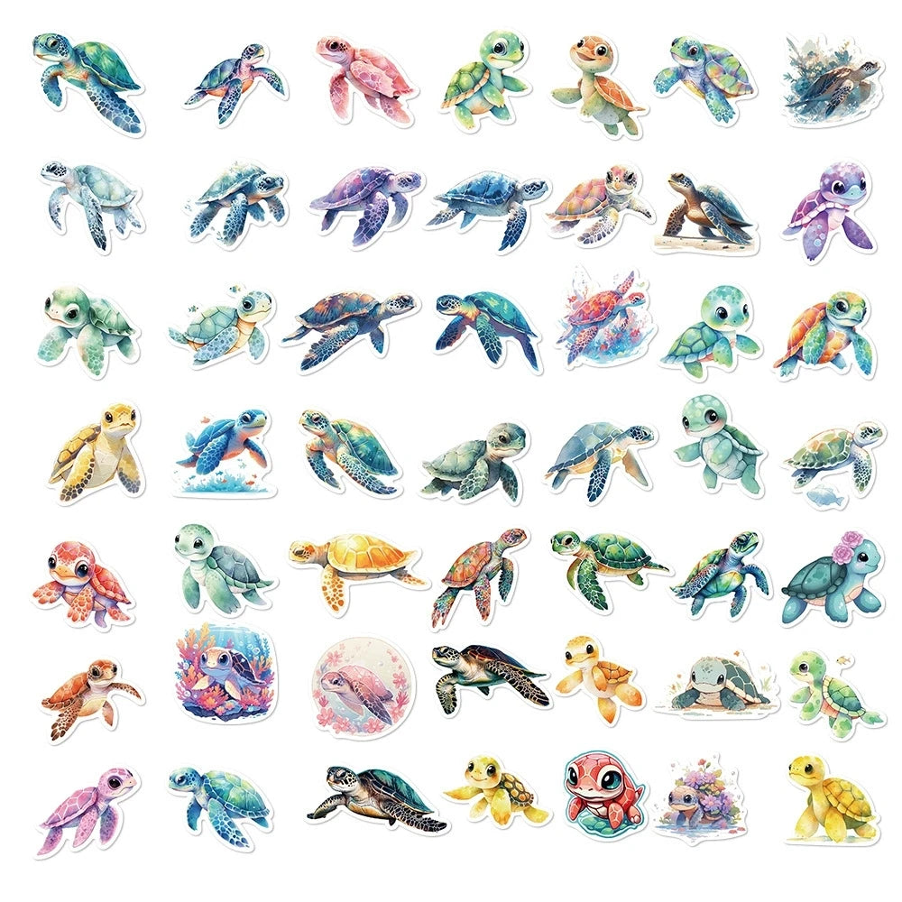 50/100PCS Cartoon Cute Turtle Graffiti Stickers Decoration Guitar Notebook Luggage DIY Waterproof Stationery Stickers