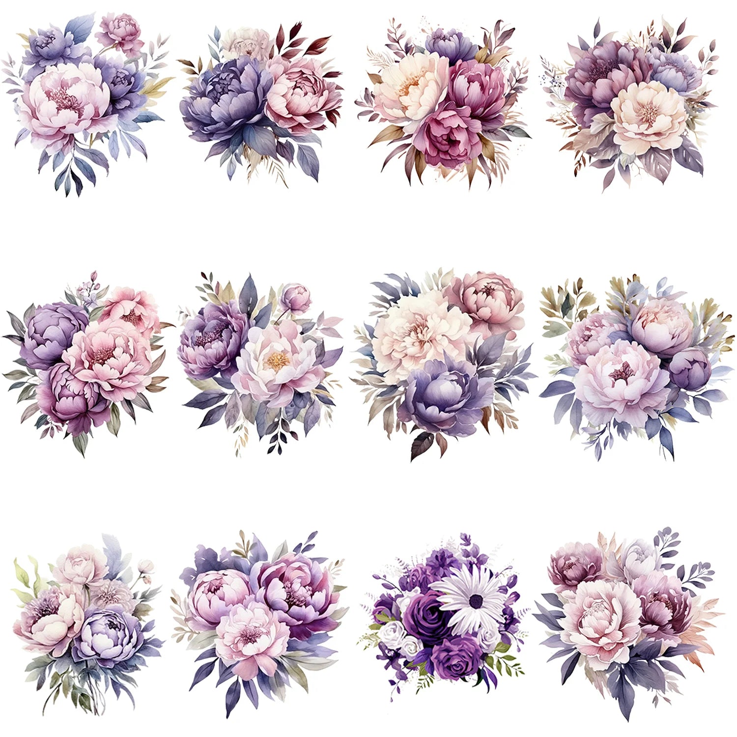 12 Pack Purple Flower Theme Iron-On Transfer Stickers, Design Decals Heat Press Decals, Vinyl Heat Transfer Patches