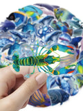 50PCS Cartoon Underwater World Marine Life Stickers PET Decor Phone Stationery Box Waterproof Stickers for Children Rewards