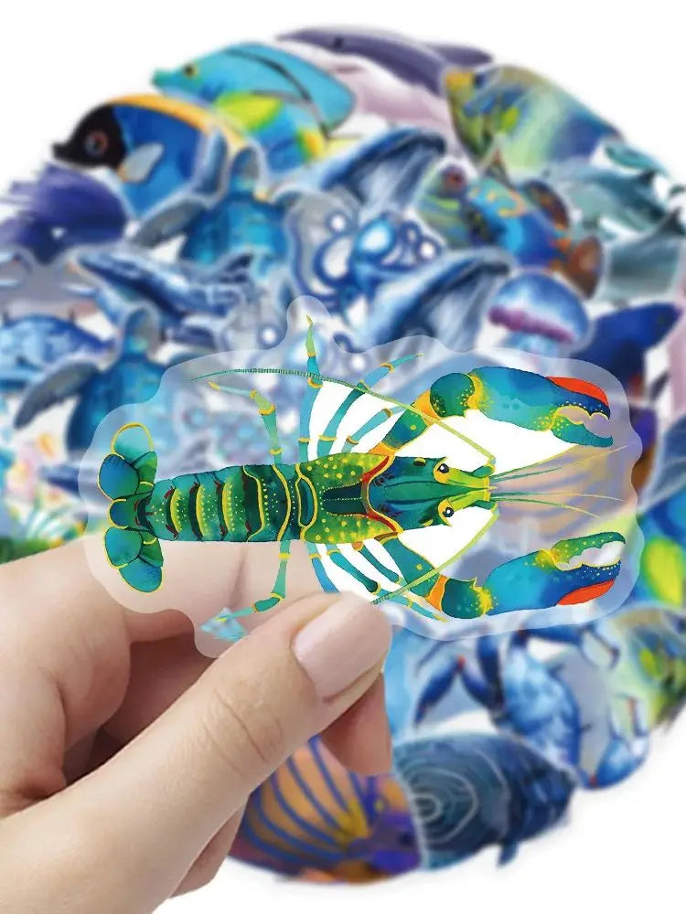 50PCS Cartoon Underwater World Marine Life Stickers PET Decor Phone Stationery Box Waterproof Stickers for Children Rewards