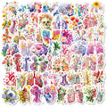10/30/56PCS Cute Flower Skull Organs PVC Sticky Stickers Aesthetic Colored DIY Phone Laptop Luggage Skateboard Graffiti Decals