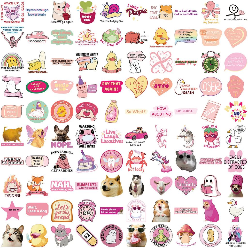 100PCS Cartoon Pink Fun MEME Graffiti Stickers DIY Decoration Guitar Notebook Luggage DIY Waterproof Stationary Stickers