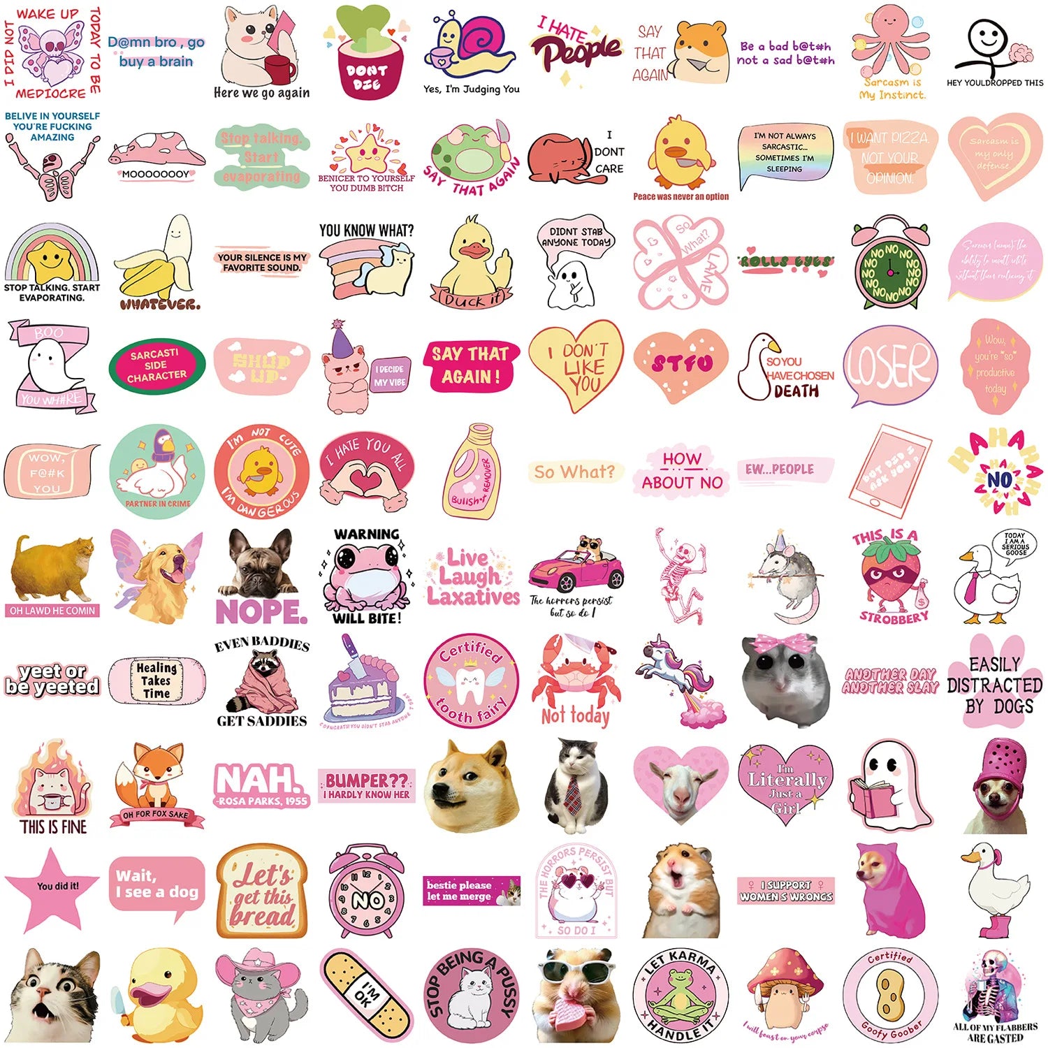 100PCS Cartoon Pink Fun MEME Graffiti Stickers DIY Decoration Guitar Notebook Luggage DIY Waterproof Stationary Stickers