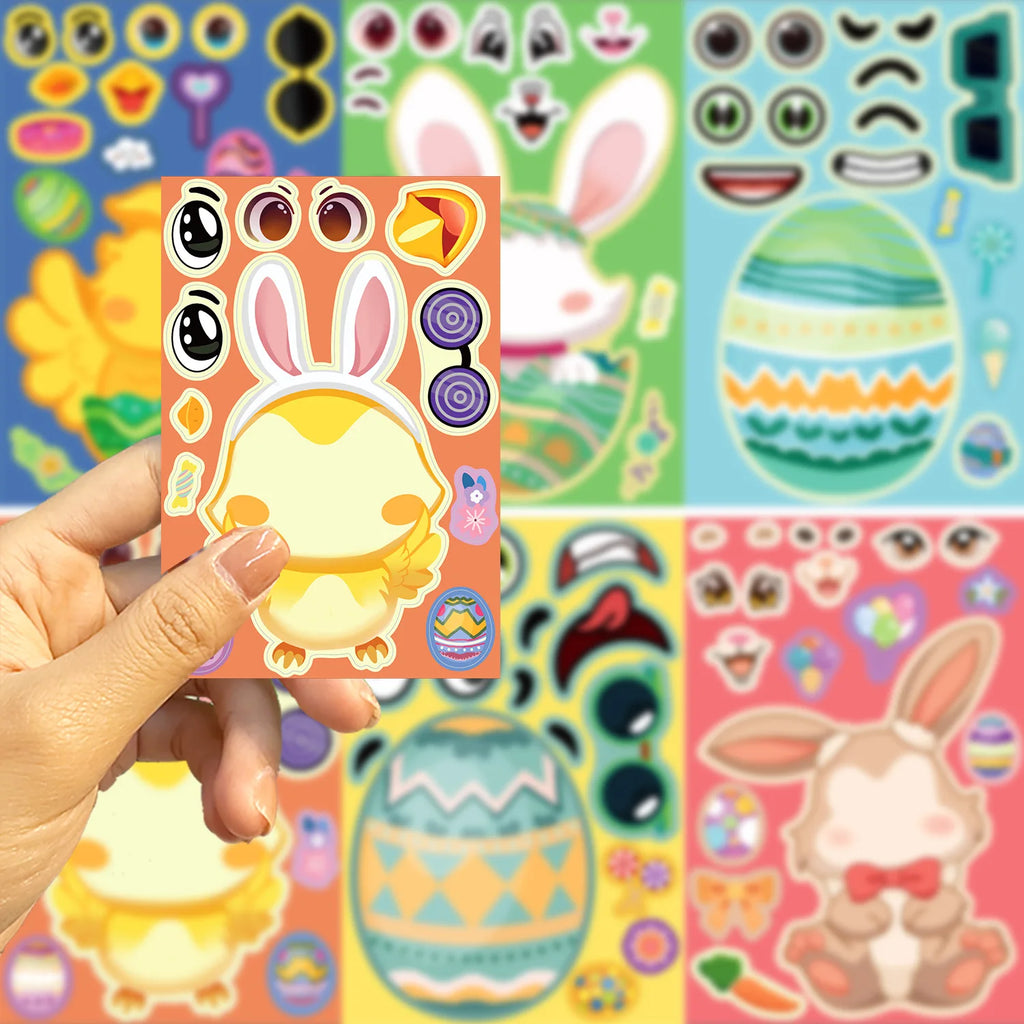 8/16/24Sheets Easter Stickers Egg Decorating Rabbit Stickers Easter Activities Party Favors Games Easter Crafts Gifts Bags
