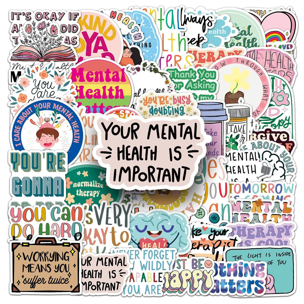 50/100PCS Mental Health Graffiti Personalized English Slogans Creative Decoration Water Cup Luggage Stickers Waterproof Station