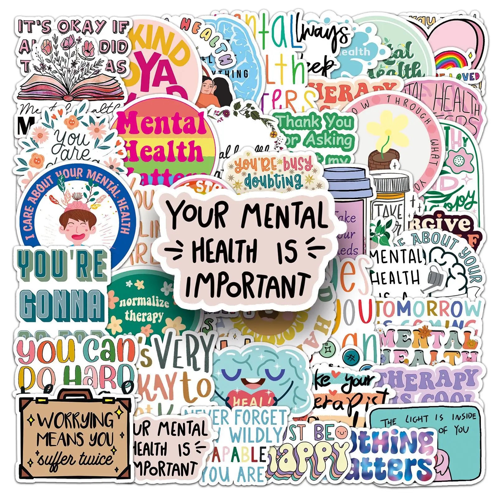 50/100PCS Mental Health Graffiti Personalized English Slogans Creative Decoration Water Cup Luggage Stickers Waterproof Station