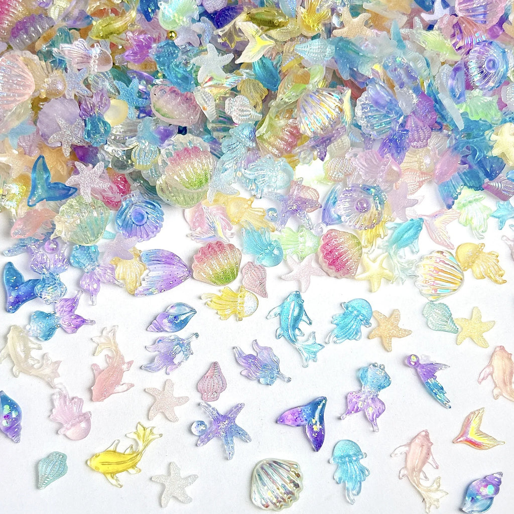 Ocean Series Accessories Nail Art 3D Resin Gradient Mermaid Dolphin Shell Starfish Nail Charms DIY 3D Iridescent Nail Decoration