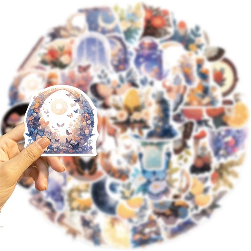 10/30/50PCS Fresh Moon Flower PVC Sticker Aesthetic Children's Color Decoration Scrapbooking Stationery School Supplies for Kids