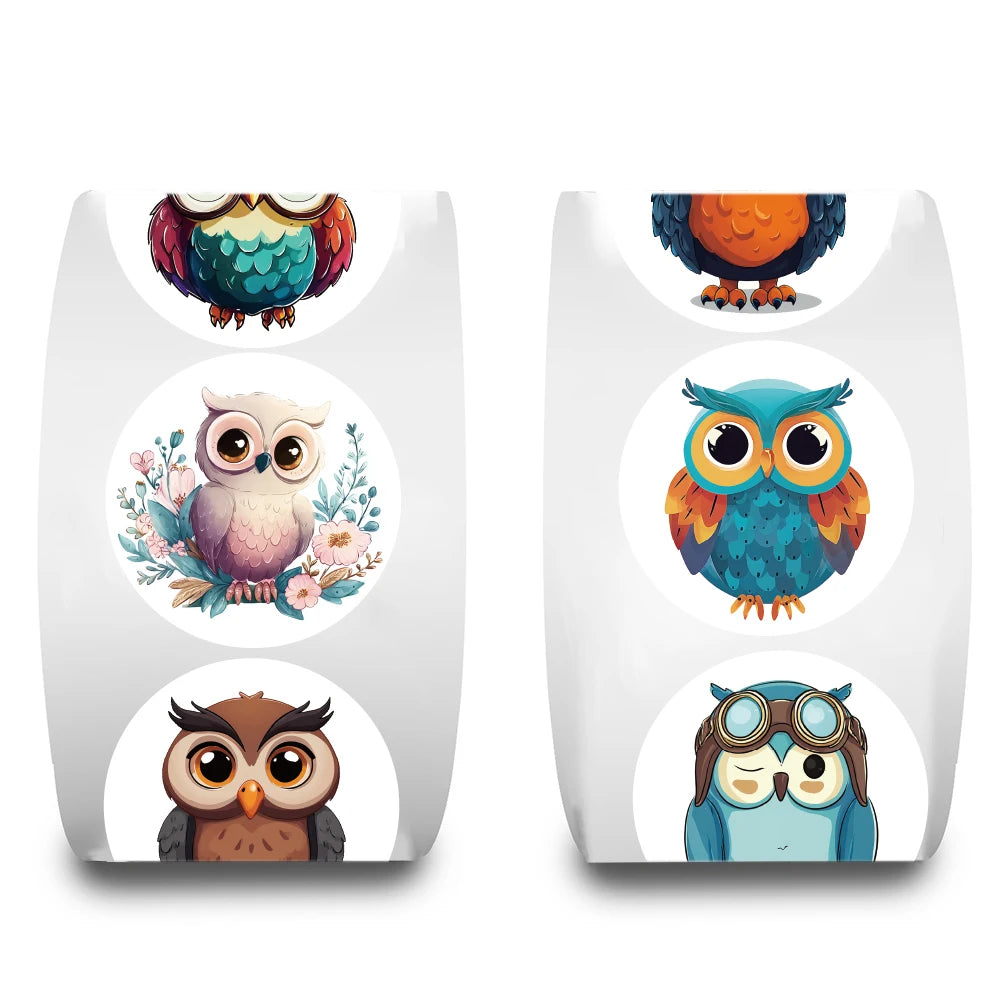 500Pcs/roll Kawaii Cartoon Owl Sticker Creativity Notebook Aesthetic Cute Bird Luggage Motorcycle Notebook Laptop Stickers