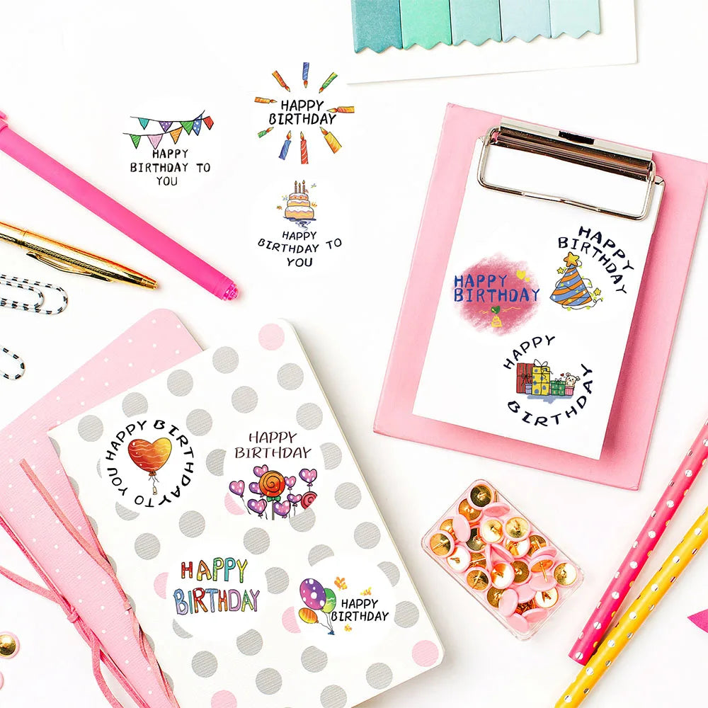 500Pcs/roll Crayon Sticker Notebook Happy Birthday Decoration Laptop Skateboards Motorcycle Retro Cartoon Luggage Stickers