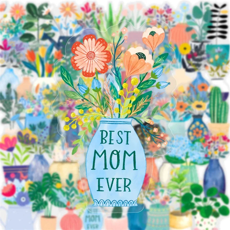 50PCS Fresh Nordic Style Plant PET Sticky Sticker Aesthetic Tear Open Decoration Scrapbooking Stationery Supplies for Kids