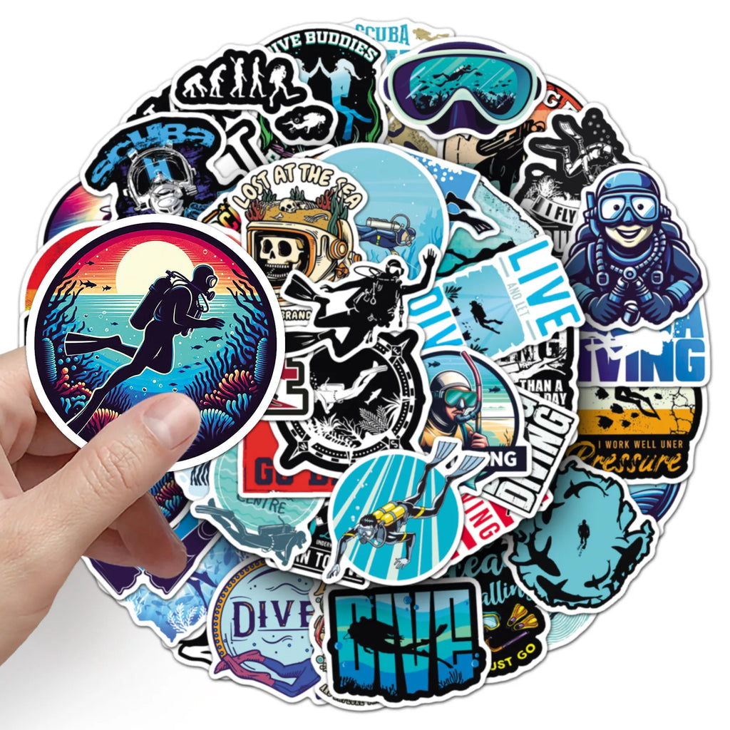 50-Pack Cartoon Diving Underwater Sports Graffiti Stickers Waterproof Decoration for Phone Luggage Fridge Notebook