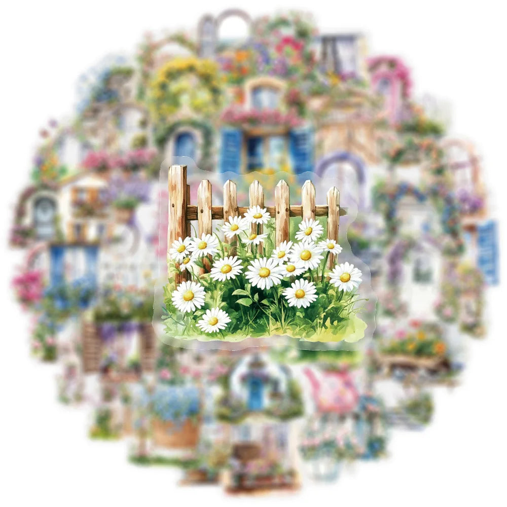 50PC Transparent Garden Flower Wall Stickers Pack Phone DIY Diary Luggage Glass Cup Decoration Stickers
