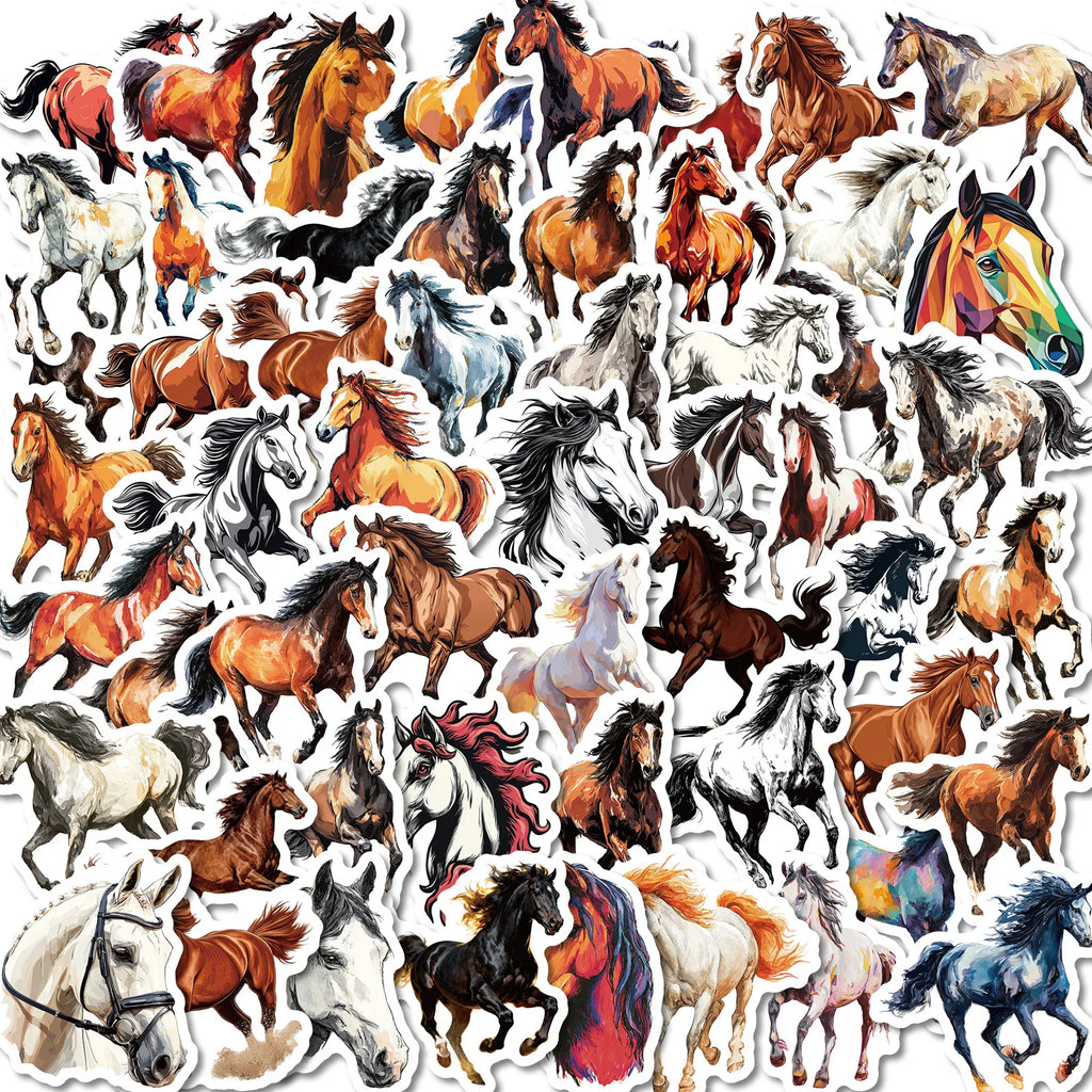 56/112PCS Dynamic Running Horse Stickers Oil Painting Horse Pattern Handmade Account Decoration Retro Animal Stickers
