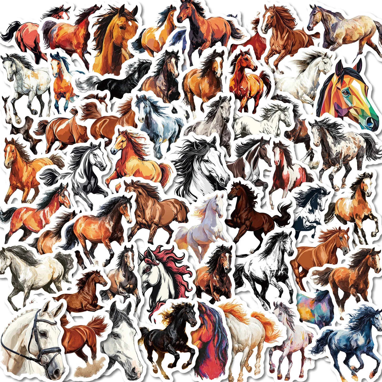 56/112PCS Dynamic Running Horse Stickers Oil Painting Horse Pattern Handmade Account Decoration Retro Animal Stickers