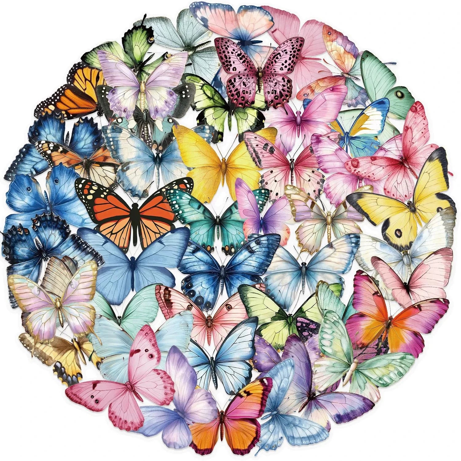 Variety 50PCS Cartoon Color Butterfly Sticker Pack Waterproof Transparent PET Decorative Guitar Notebook Stationery Stickers
