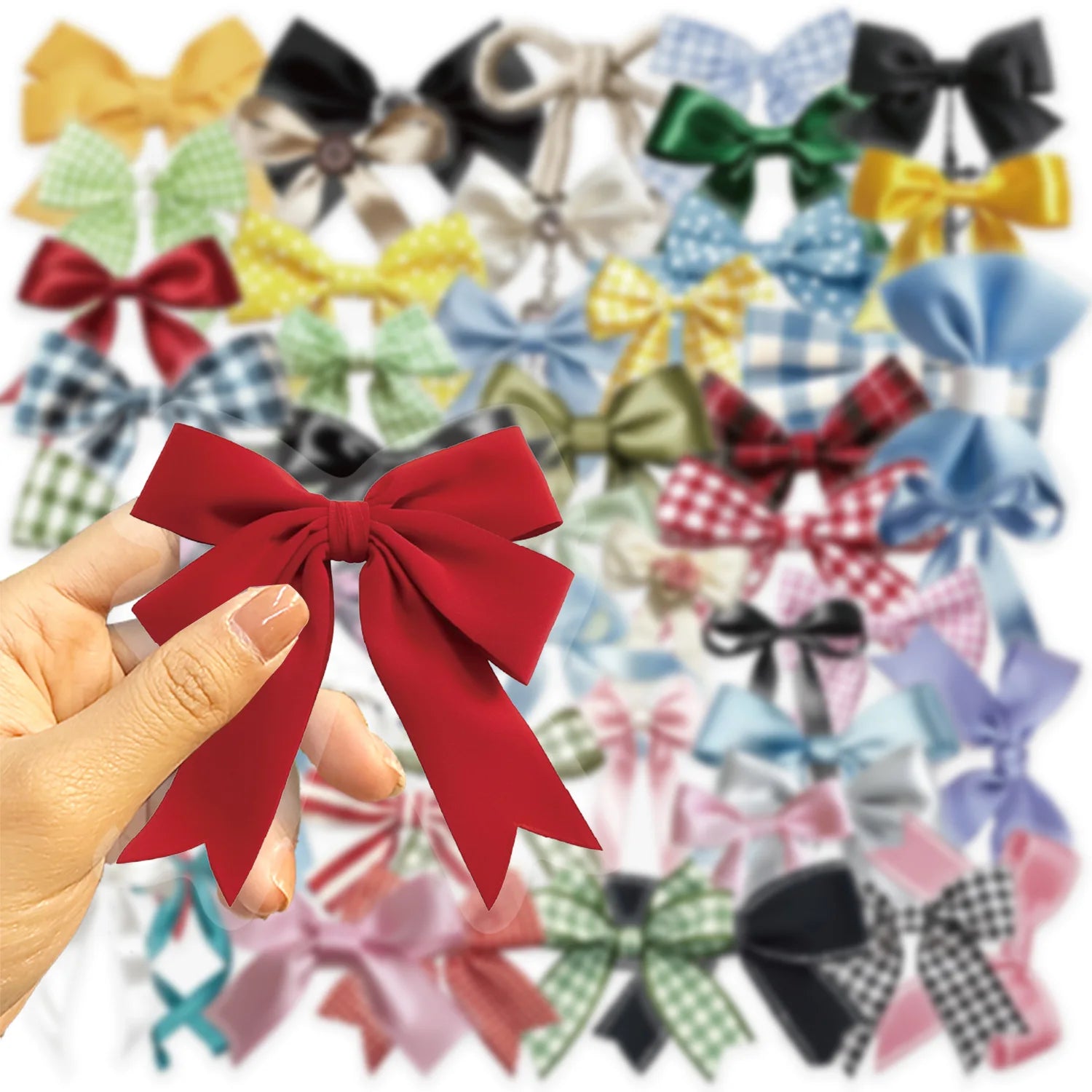 50 Pcs Transparent Colorful Bow Stickers Pack, Waterproof Transparent PET for Notebook Guitar Planner Decora Stationary Stickers