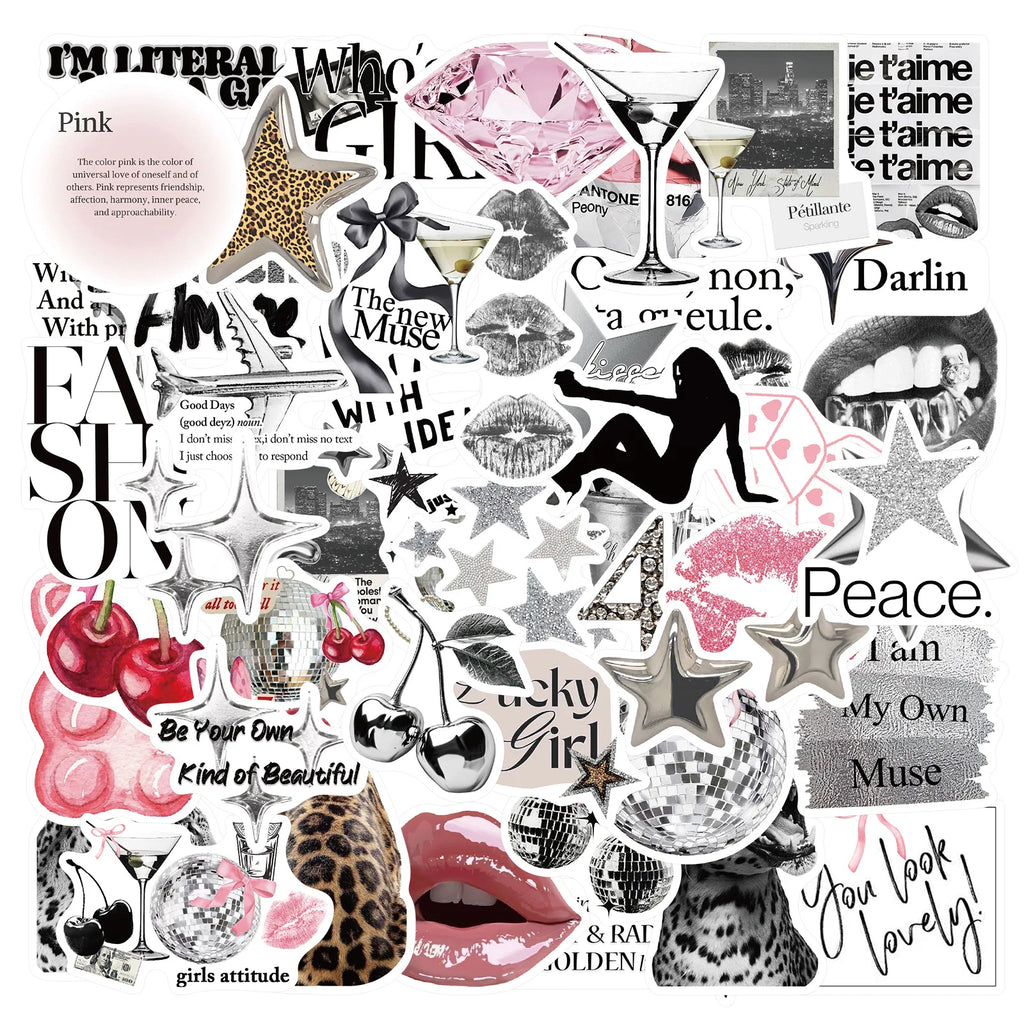 50/100PCS Silver Lucky Girl Handbooks Creative Stickers Notebook Stationery Box Helmet Stickers