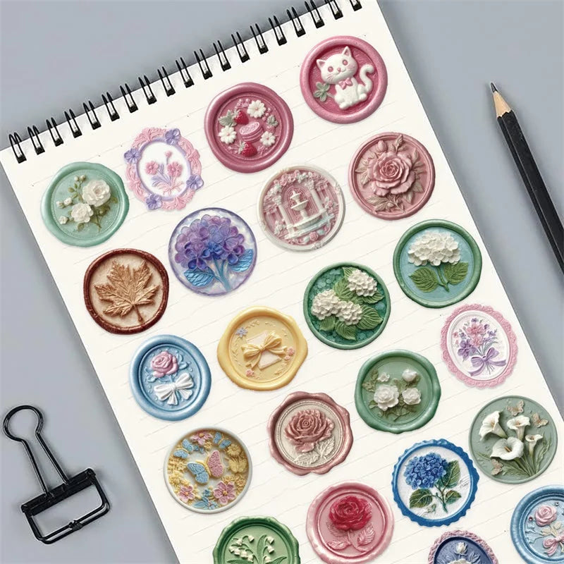50PCS Kawaii Relief Seal PET Sticky Sticker Aesthetic Korean Stationery DIY Decoration Scrapbooking School Supplies for Kids