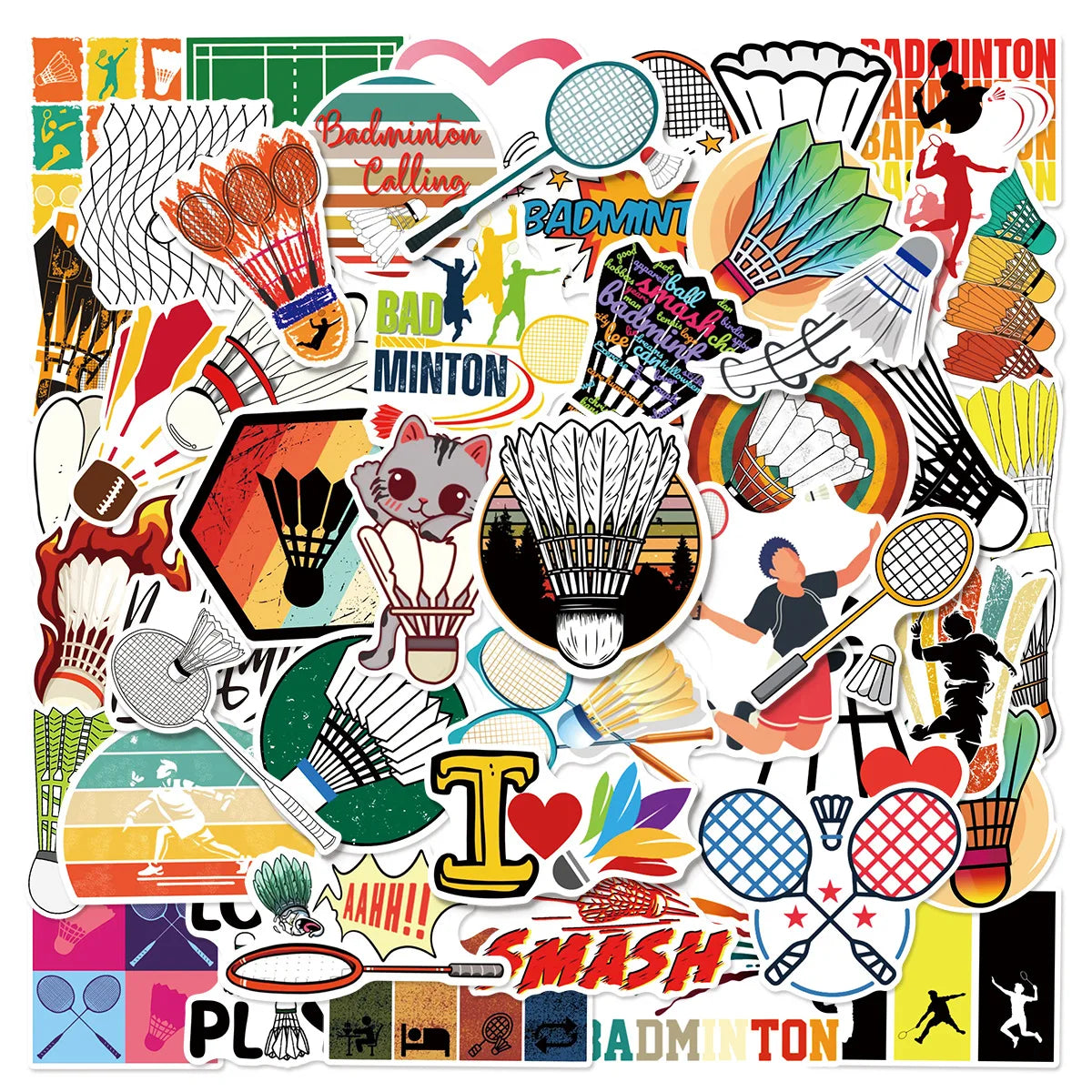 50PCS Sports Badminton Graffiti Stickers Helmet Luggage Phone Notebook Water Cup Waterproof Notebook Stationary Stickers