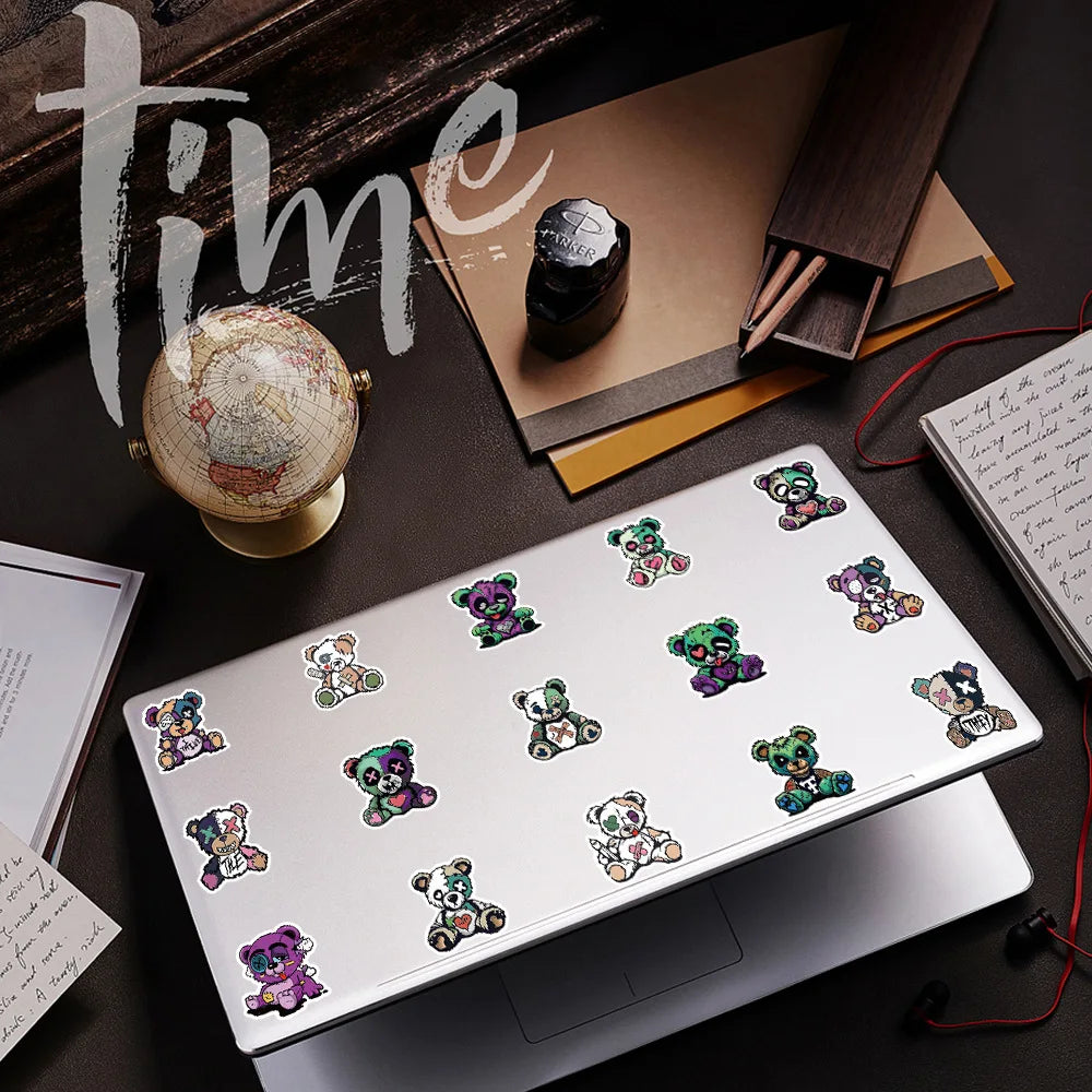 54/108 Pcs Cartoon Horror Cute Monster Bear Thick Waterproof Stickers for Cup Phone Stationery Box Helmet Headphone Notebook