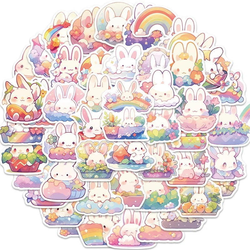 10/30/50PCS Rainbow Rabbit PVC Sticker Aesthetic Children's Korean Decoration Scrapbooking Stationery School Supplies for Kids
