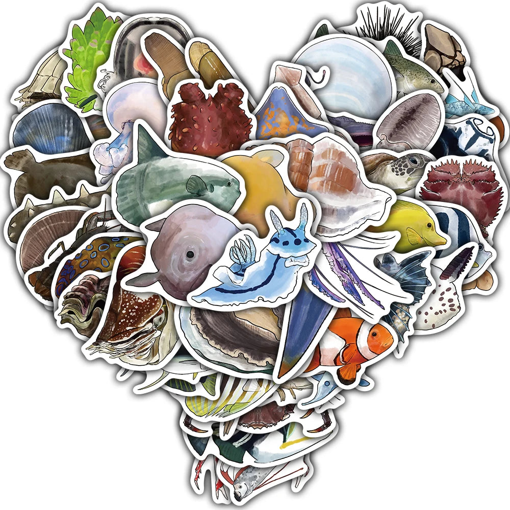 50/100PCS Deep Sea Animals Graffiti Stickers Landscaping Laptop Bicycle Skateboard Suitcase Guitar Phone Motorcycle Sticker