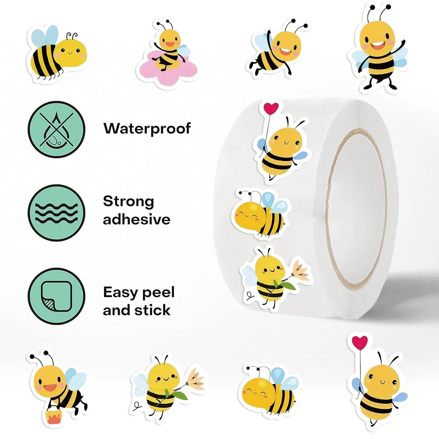 500pcs Cartoon Bee Reward Sticker Roll Labels Sticker for Wedding Gift Decor Envelope Sealing Scrapbooking