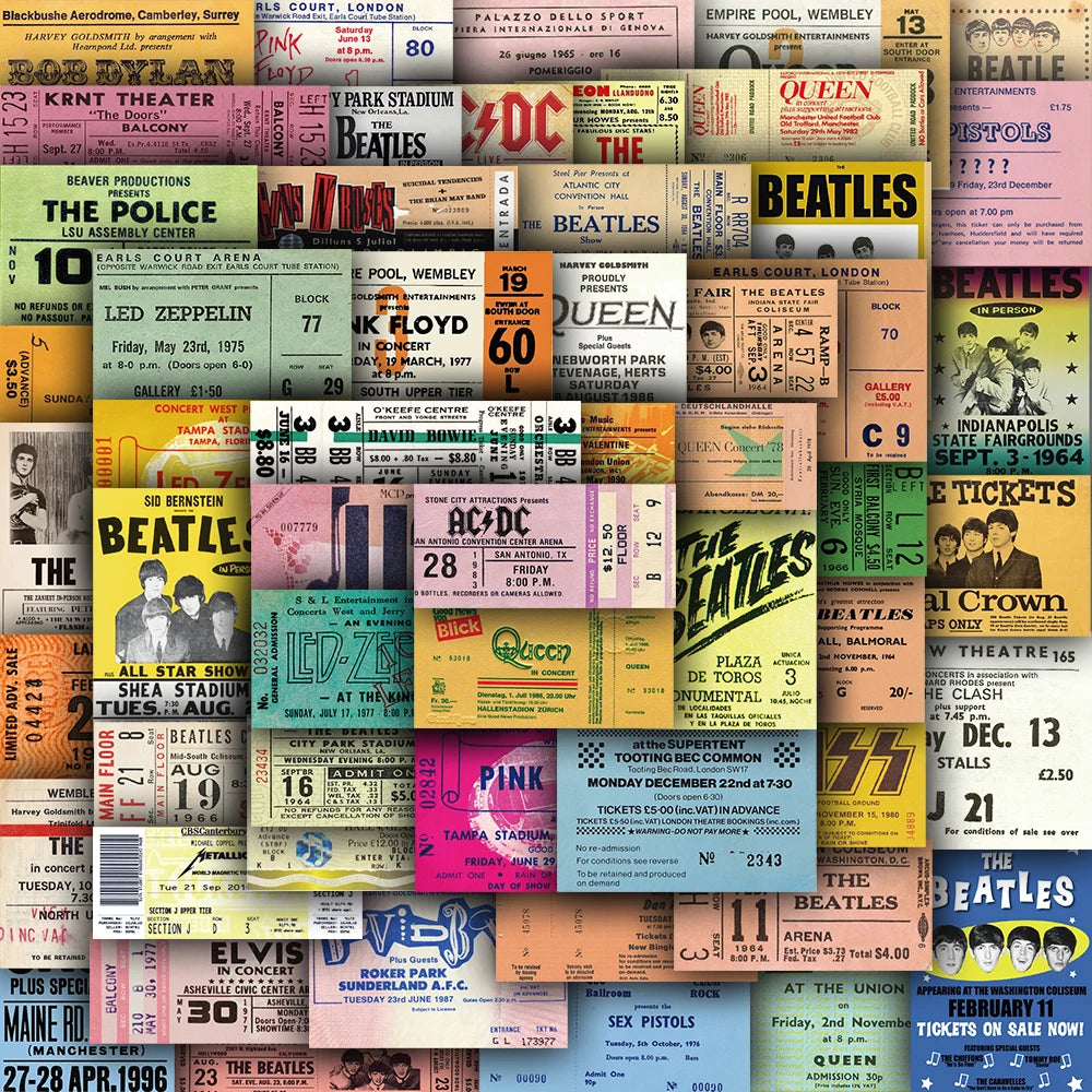 50PCS Vintage Tickets Stickers Aesthetic Funny Miniature World Coffee Small House Streetwear Scene Account Wall Casual Stickers