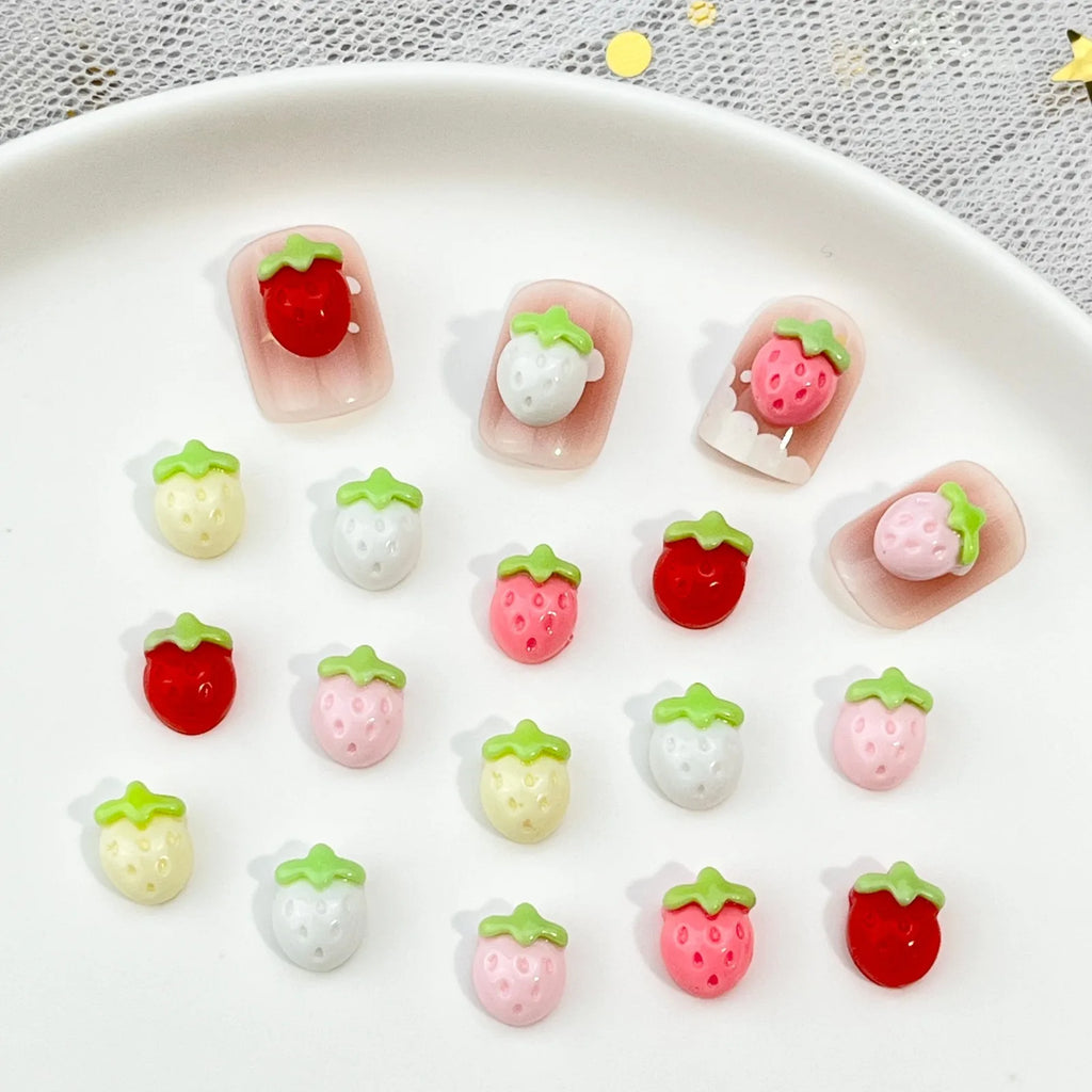 20pcs Sweet Strawberry Nail Art Accessories 3D Flatback Cartoon Resin Nail Charms For DIY Autumn Nail Art Decorations Supplies