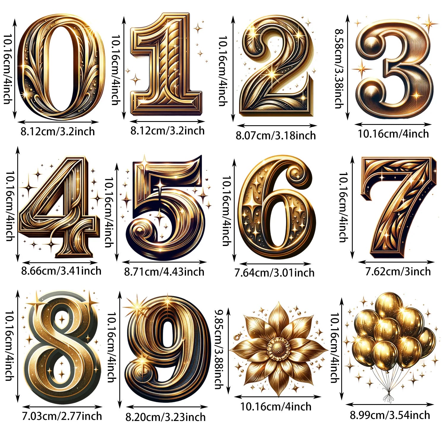 12 sheet Gold Birthday Queen Themed Iron-On Decal T-Shirt Heat Transfers Suitable for DIY, Gilded, Fashion, T-Shirts, Mask, Jean