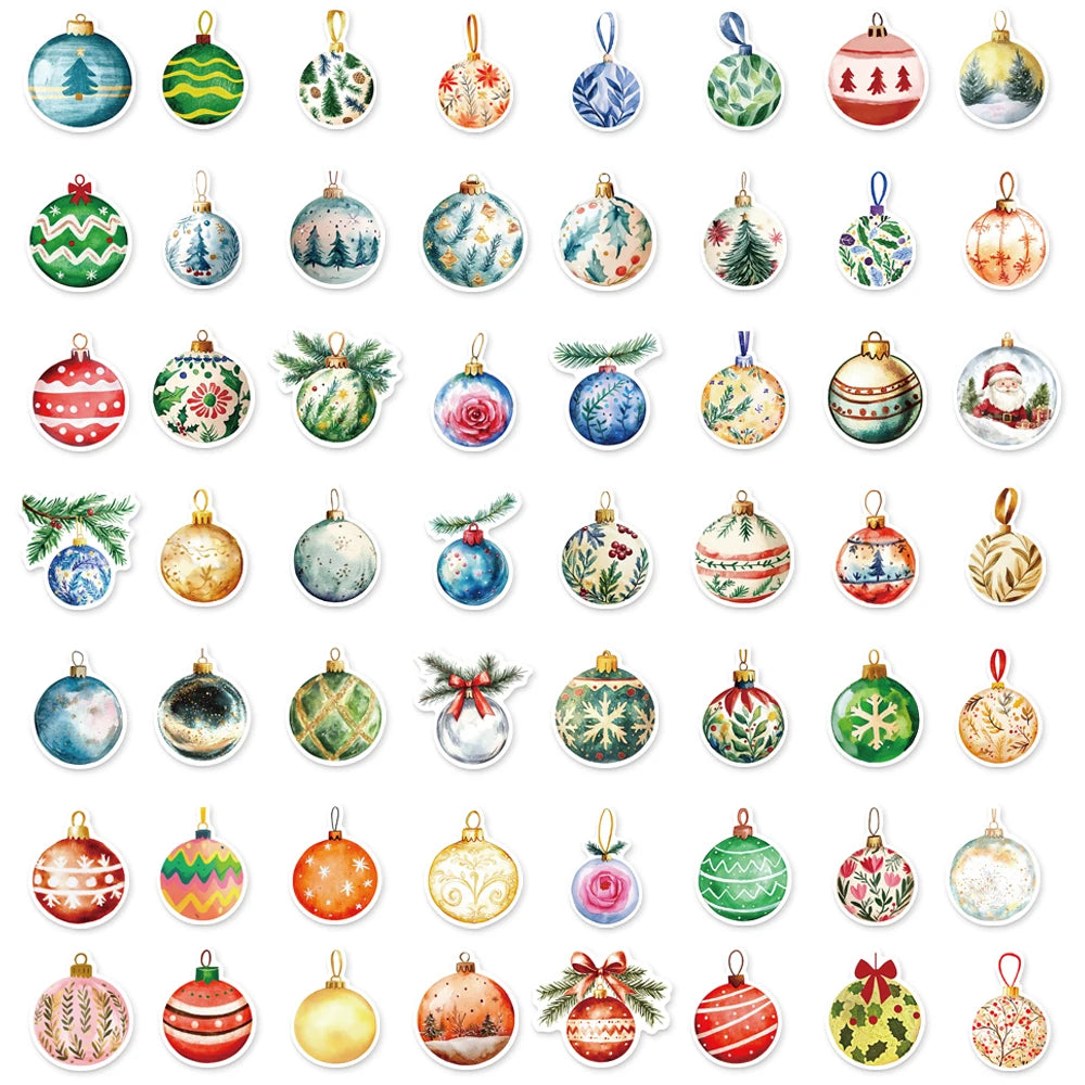 50PCS Cartoon Christmas Balls Fun Decoration Christmas DIY Stickers Album Manual Mobile Luggage Skateboard Waterproof Stickers