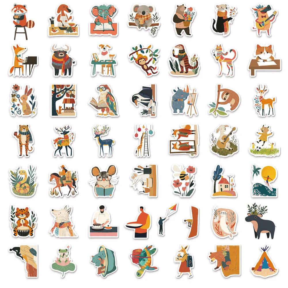 50PCS Minimalist Children's Storybook Illustration Decoration DIY Creative Phone Cases Laptop Cups Speakers Toy Stickers