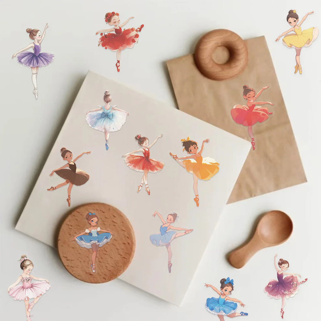 Variety Of 50PCS Transparent PET Cartoon Ballet Girl/Balloon Sticker Waterproof Decoration Guitar Notebook Stationary
