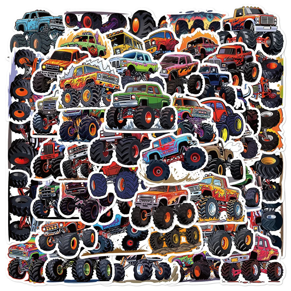 50/100PCS Cartoon Creative Monster Truck Stickers Laptop Luggage DIY Waterproof Decorative Stickers