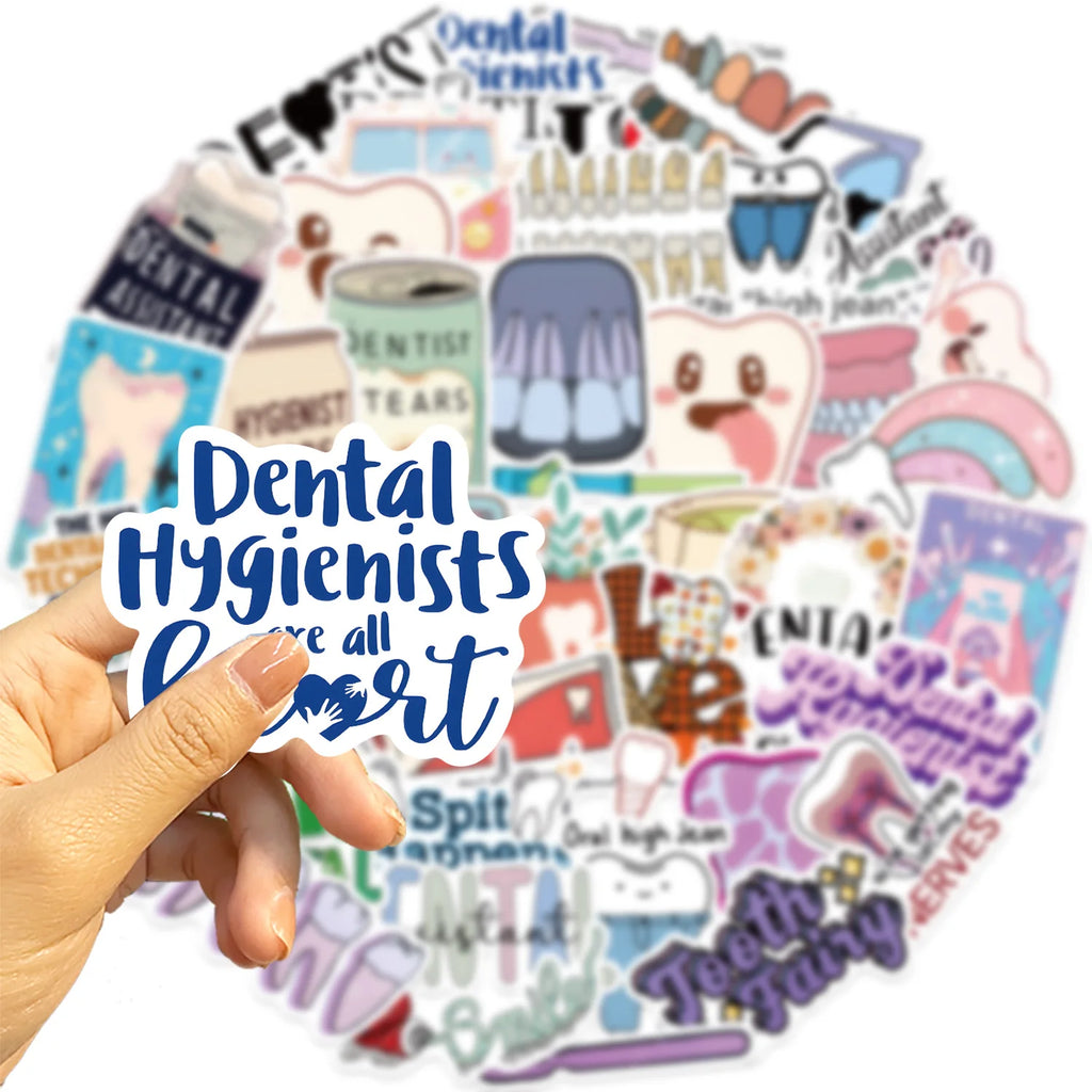 50PCS Cartoon Dental Graffiti Stickers Guitar Notebook Luggage DIY Waterproof Stationery Pen Holder Decorative Stickers