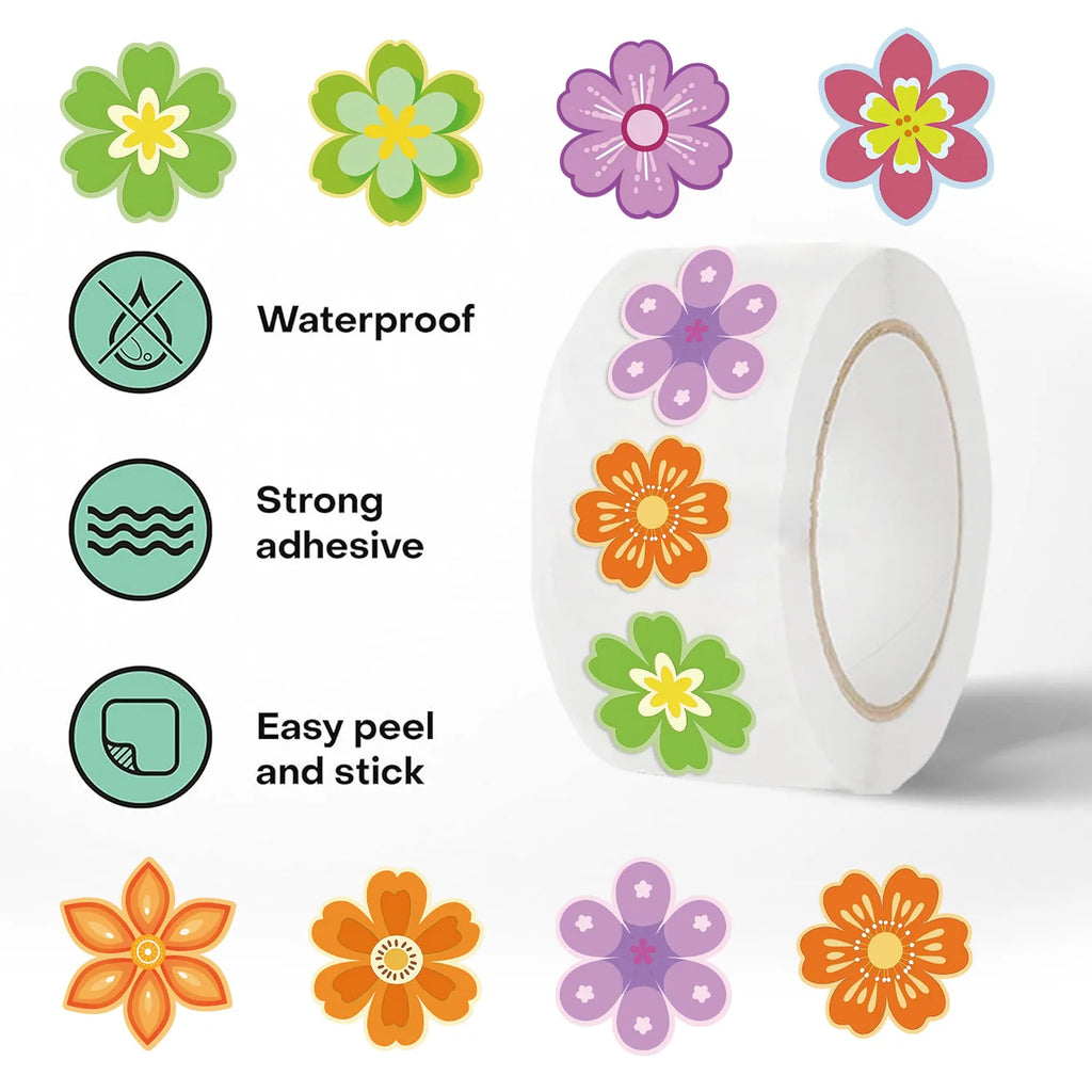 500 pcs/roll Roll Sticker Danish Flower Sticker Handbook Material Decoration Children Stationery Reward Sticker