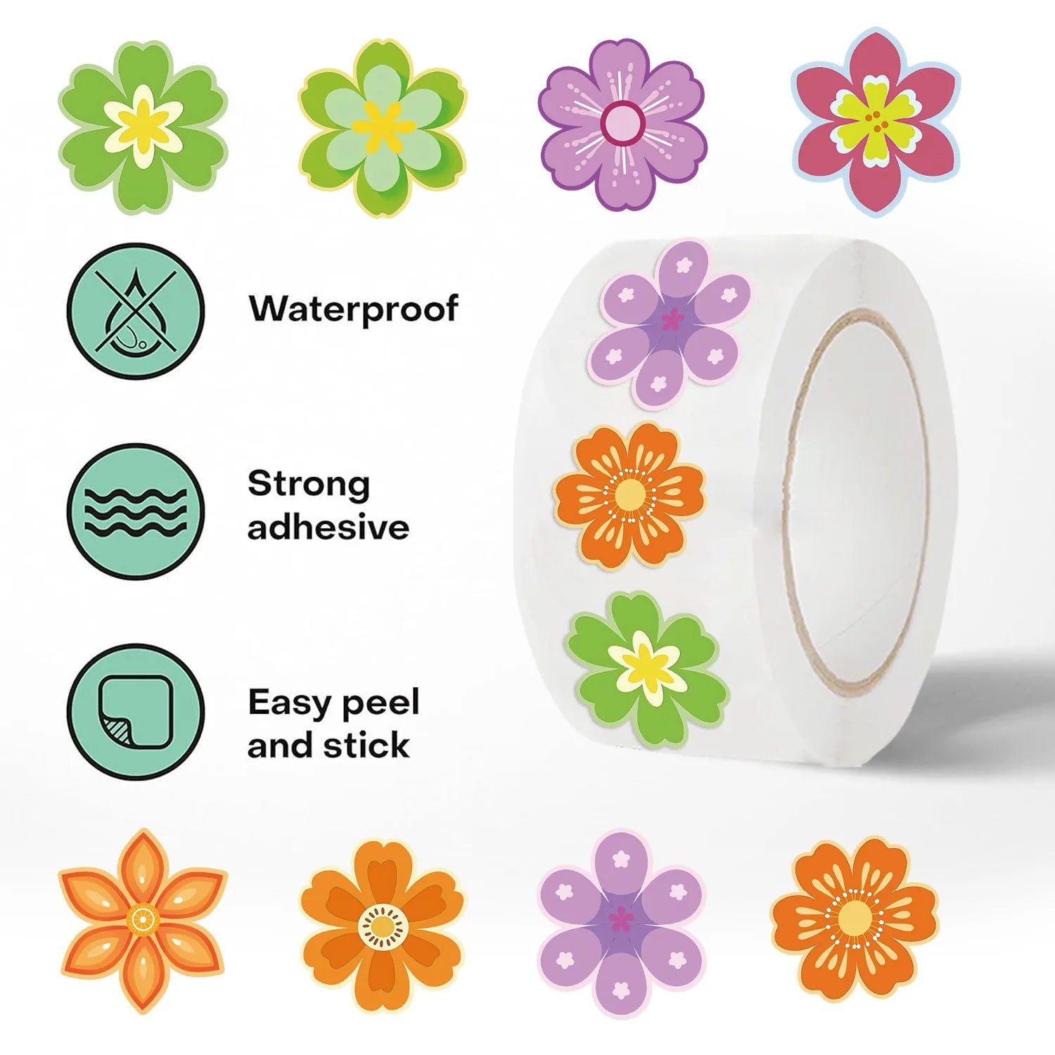 500 pcs/roll Roll Sticker Danish Flower Sticker Handbook Material Decoration Children Stationery Reward Sticker