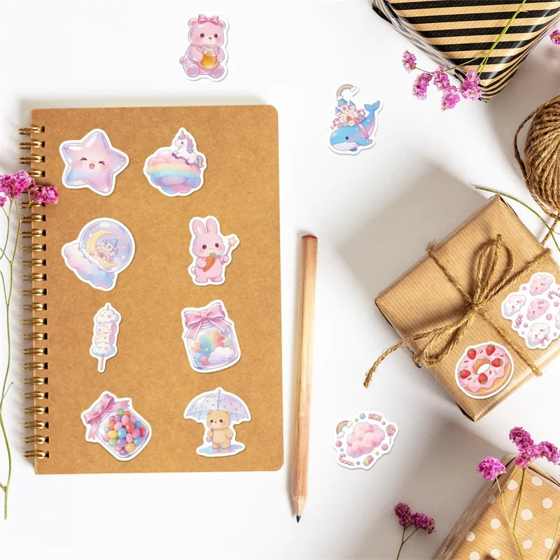 10/30/56PCS Abstract Lines Cat PVC Sticky Sticker Stationery DIY Children's Laptop Luggage Skateboard Decoration Scrapbooking