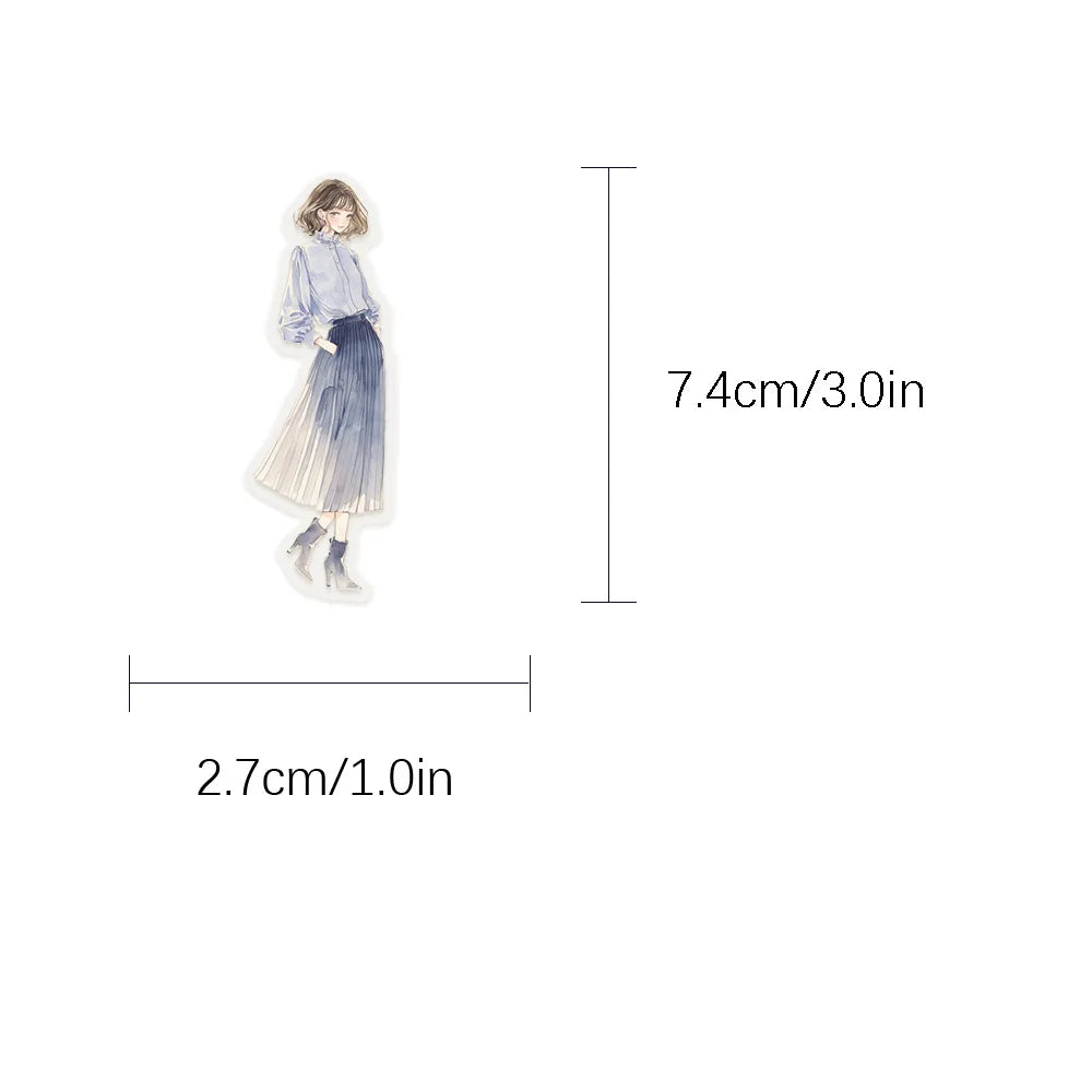 50Pcs Cartoon High Street Girl Wearing PET Material Transparent Stickers Water Cup Phone Case Guitar Fashion Decorative Stic