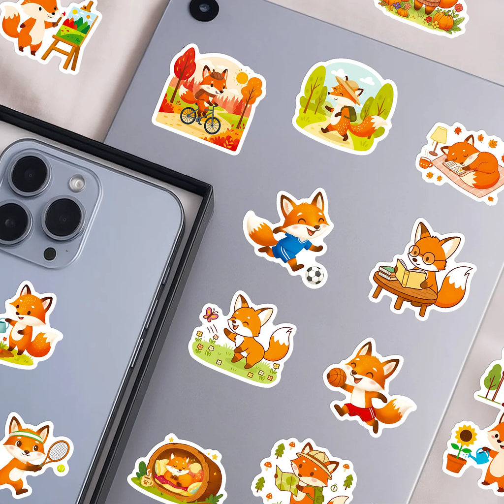 56/112 Pcs Cartoon Fox Doodle Stickers Creative Handmade DIY Toy for Stationery Box Desk Notebook Fridge Drawer Guitar Decals